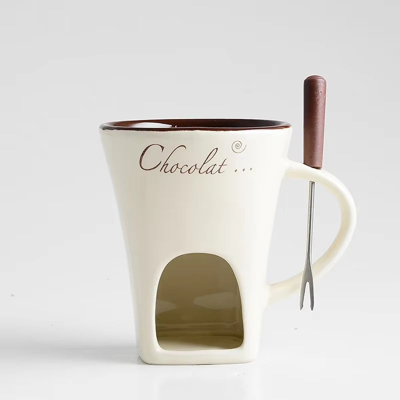 Personal Mini Fondue Set - Individual Chocolate, Cheese, and Ice Cream Melter Cup with Small Warmer