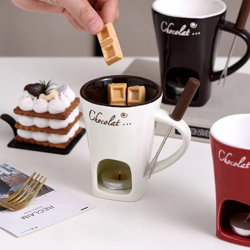 Personal Mini Fondue Set - Individual Chocolate, Cheese, and Ice Cream Melter Cup with Small Warmer