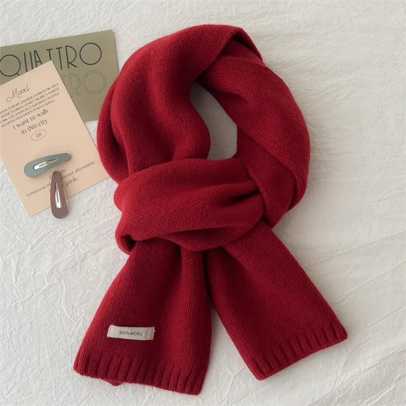 2024 Women's and Men's Classic Solid Color Knitted Red Scarf - Soft, Warm, Thermal Wool Muffler for Winter