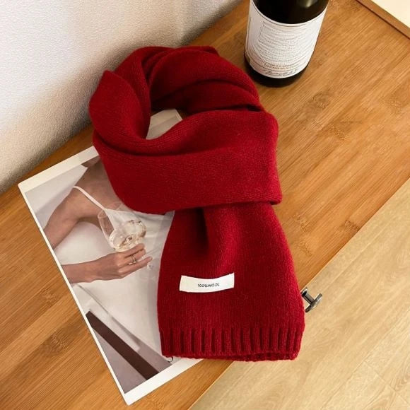 2024 Women's and Men's Classic Solid Color Knitted Red Scarf - Soft, Warm, Thermal Wool Muffler for Winter