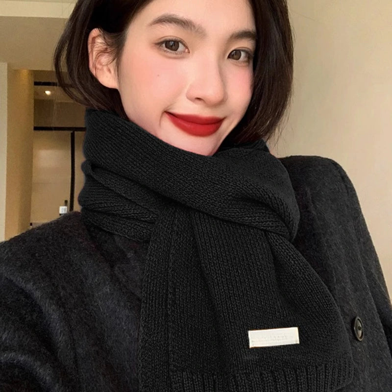 2024 Women's and Men's Classic Solid Color Knitted Red Scarf - Soft, Warm, Thermal Wool Muffler for Winter