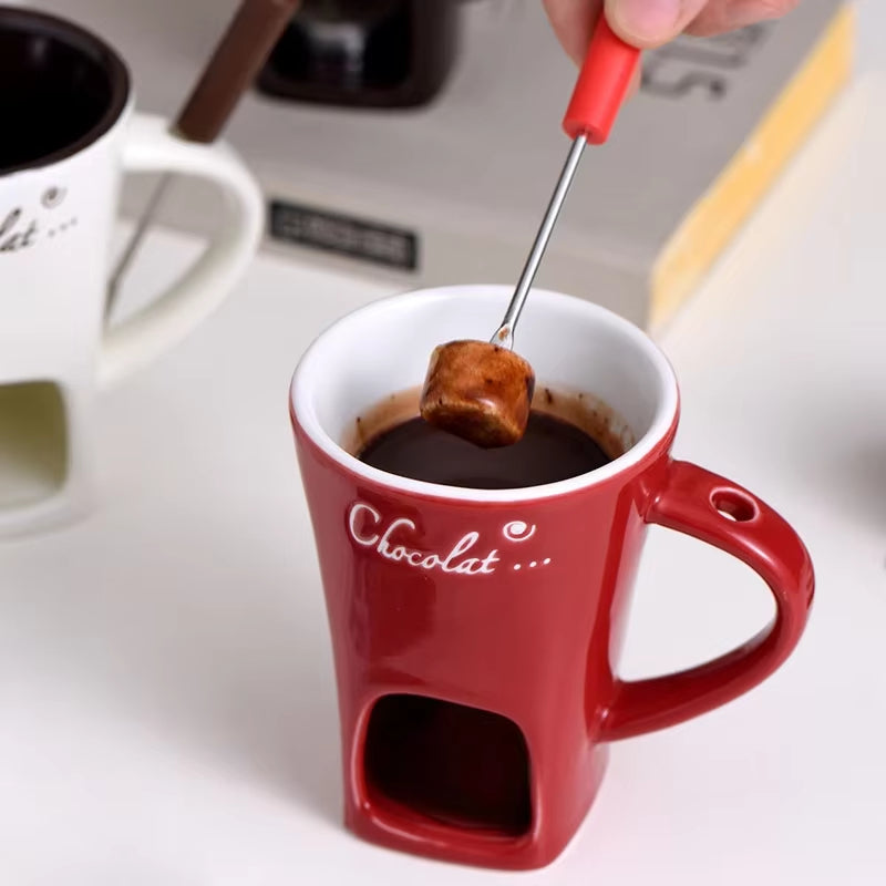 Personal Mini Fondue Set - Individual Chocolate, Cheese, and Ice Cream Melter Cup with Small Warmer