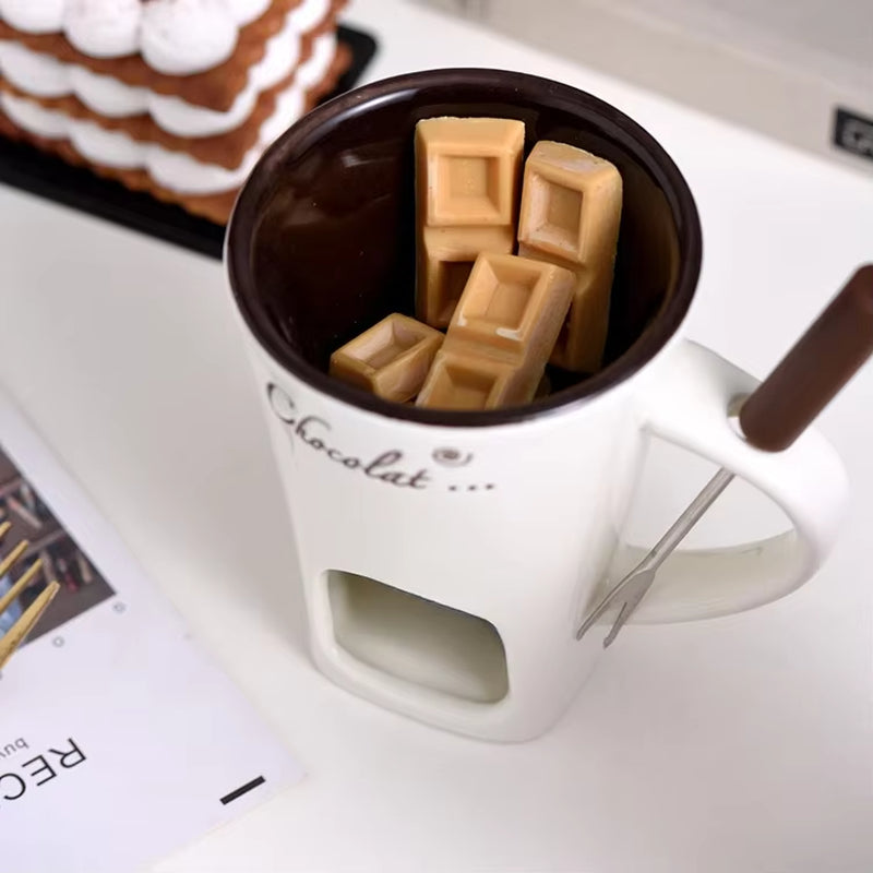 Personal Mini Fondue Set - Individual Chocolate, Cheese, and Ice Cream Melter Cup with Small Warmer